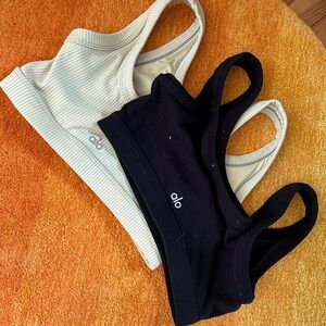ALO Yoga Black and Cream Ribbed Sports Bras